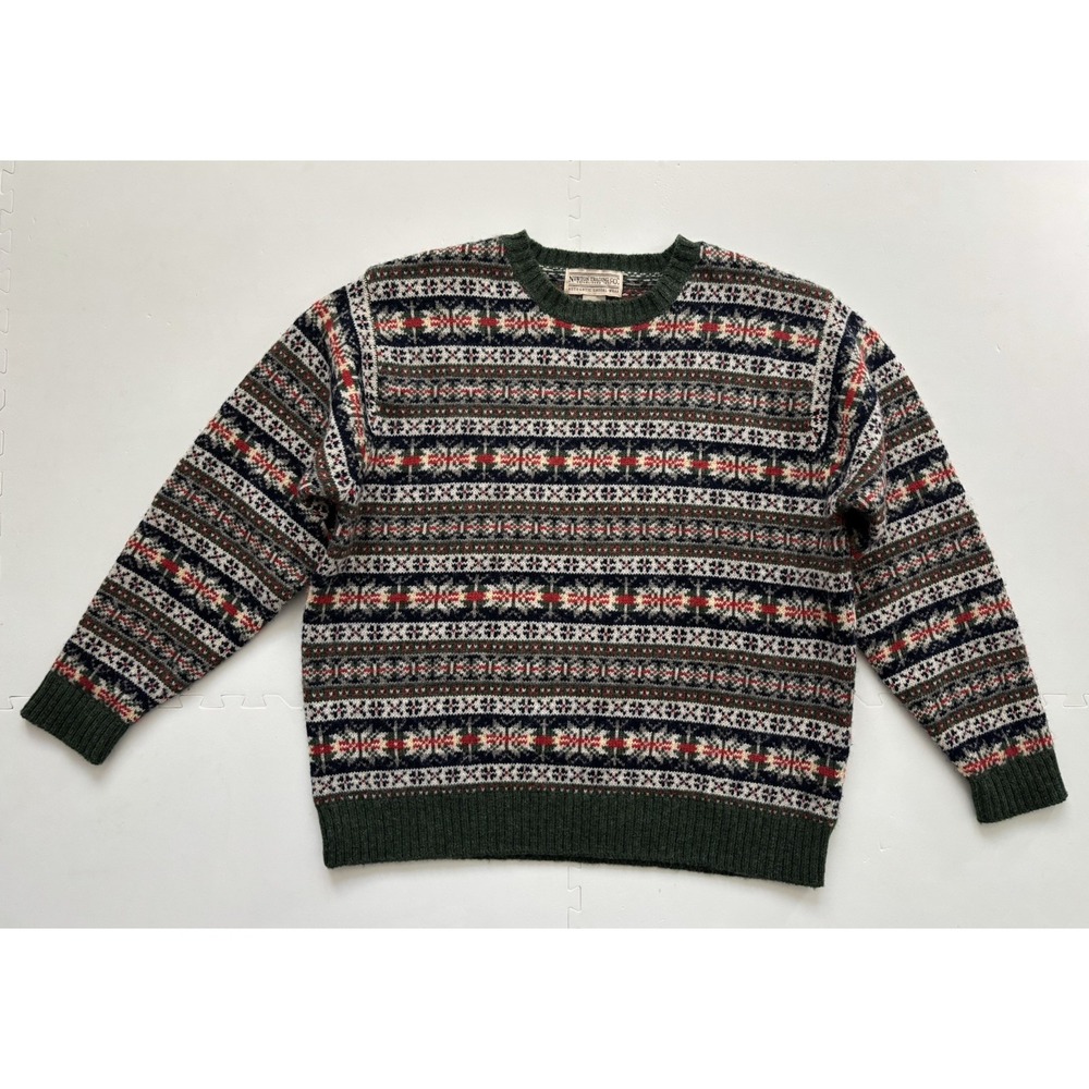 Vtg NEWTON TRADING Co. Sweater Wool Shetland Fair Isle Grandpacore  - Size L
